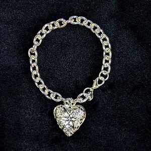925 Sterling Silver Heart Locket Charm Bracelet Adjustable Picture